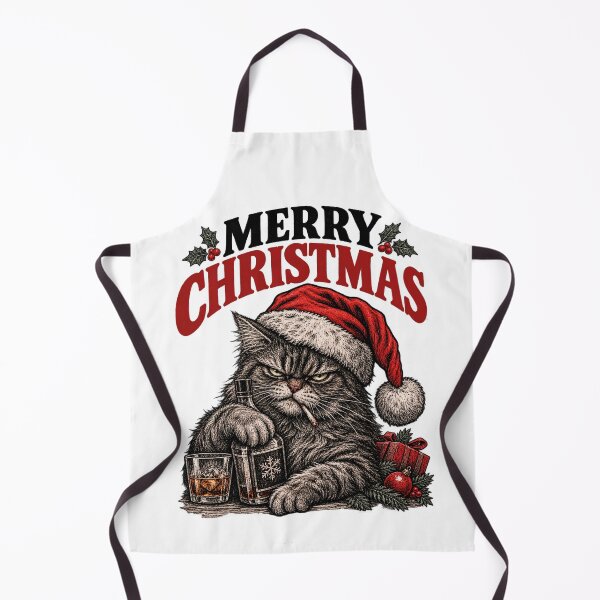 Item preview, Grumpy Black Cat Merry Christmas Whiskey Santa designed and sold by CrazySzoopWorld.