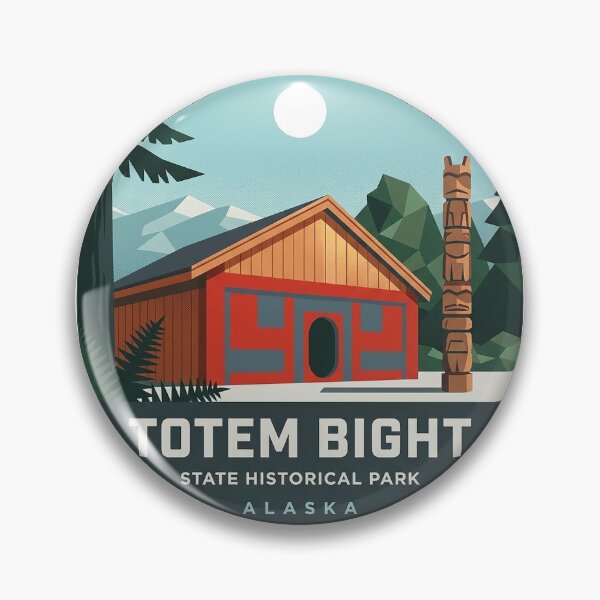 Item preview, Totem Bight State Historical Park Modern Retro Hexagon Alaska Sticker designed and sold by DetourDgn.