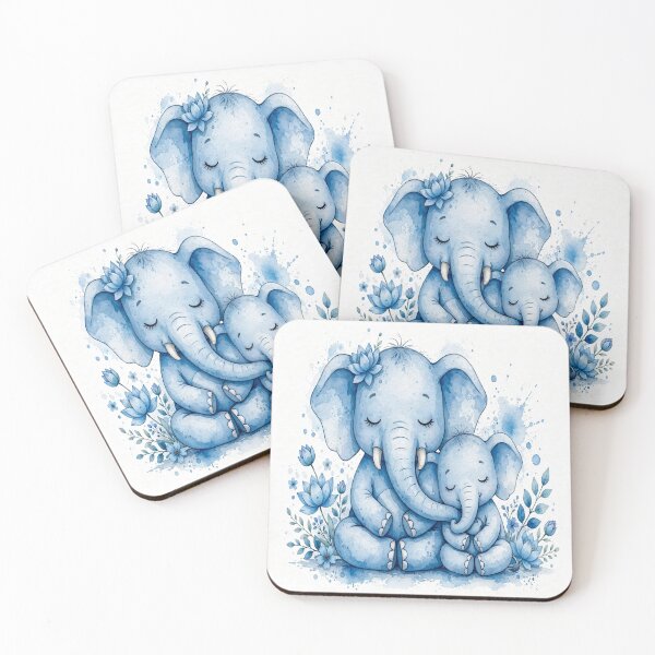 Item preview, Mother and Baby Blue Elephant - Cute Mindful Family Love Sticker and Nursery Wall Art designed and sold by KRVC Studio .