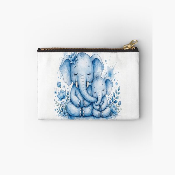 Aperçu de l'œuvre Maman et bébé éléphant bleu - Sticker mural mignon et attentionné sur l'amour familial et la décoration de chambre d'enfant créée et vendue par KRVC Studio .