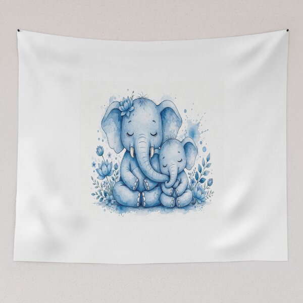 Item preview, Mother and Baby Blue Elephant - Cute Mindful Family Love Sticker and Nursery Wall Art designed and sold by KRVC Studio .