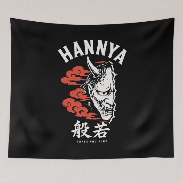 Item preview, Hannya Mask Woodblock Streetwear Back-Print Graphic Tee - Grace and Fury Sumi-e Design designed and sold by WAVE-JP.