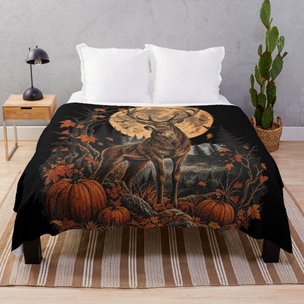 Item preview, Gothic Autumn Deer Full Moon Halloween Pumpkin Forest Graphic designed and sold by Drifka.