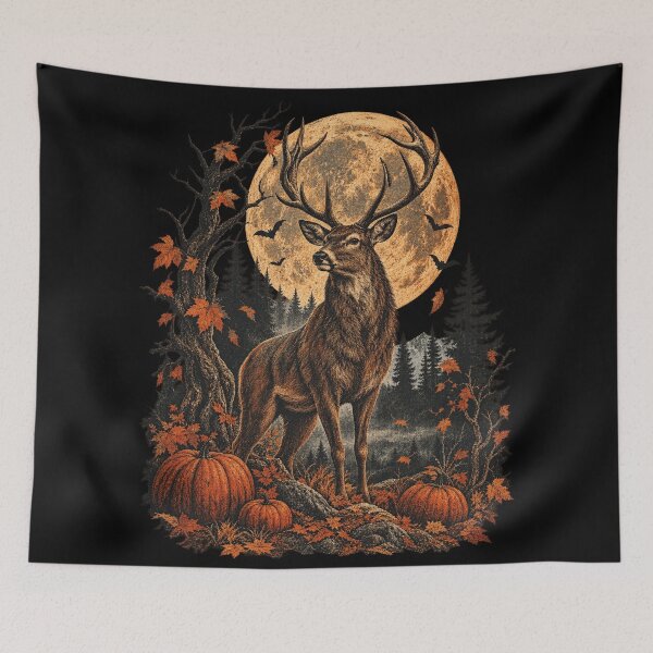 Item preview, Gothic Autumn Deer Full Moon Halloween Pumpkin Forest Graphic designed and sold by Drifka.