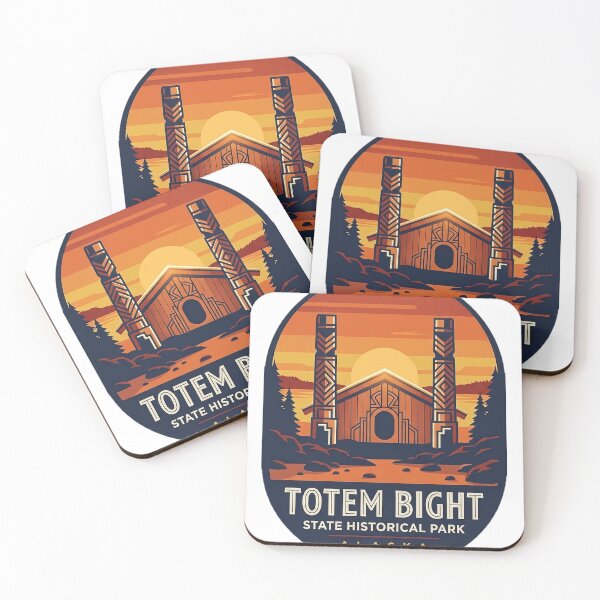 Item preview, Totem Bight Alaska Art Deco Sunset Clan House Oval Sticker designed and sold by DetourDgn.