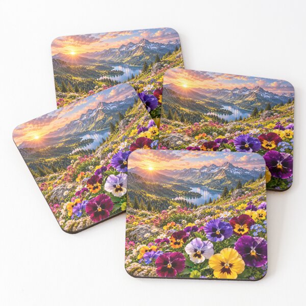 Item preview, Mountain Pansy Wildflower Lake Sunset Alpine Landscape Wall Art designed and sold by IRON SIREN.