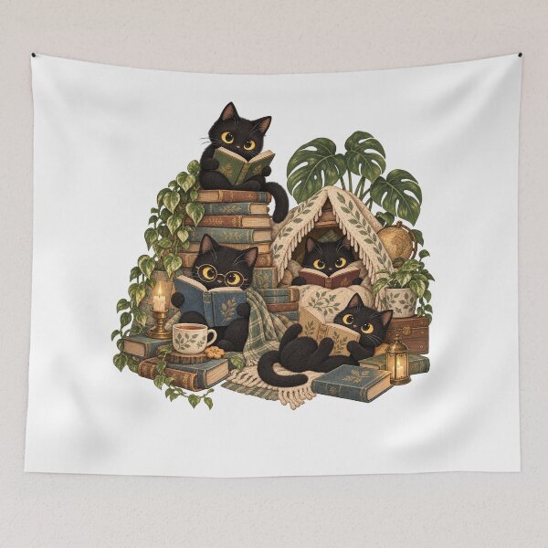Item preview, Cozy Black Cats Reading Books Cottagecore Book Lover designed and sold by will freed18.
