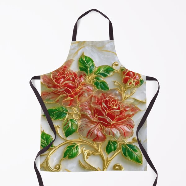 Item preview, Red Art Nouveau Roses Stained Glass Gold Vines designed and sold by MargaretWiktor.