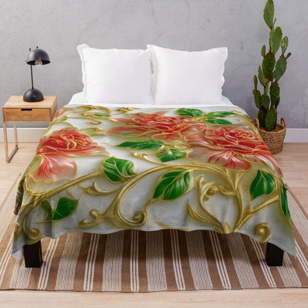 Item preview, Red Art Nouveau Roses Stained Glass Gold Vines designed and sold by MargaretWiktor.