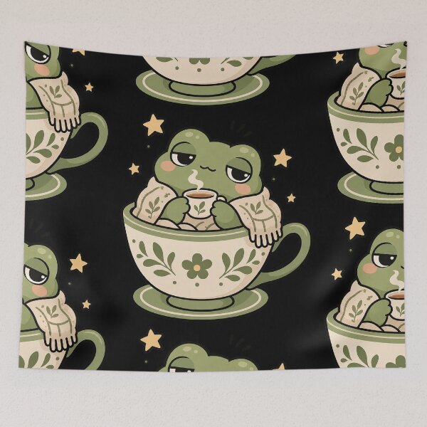 Item preview, Sleepy Kawaii Frog in a Cozy Floral Teacup designed and sold by Ritik11.