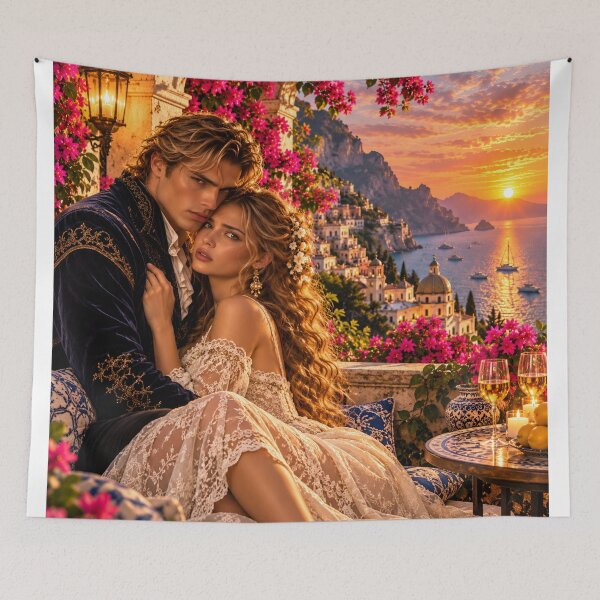 Item preview, Romantic Couple Amalfi Coast Sunset Wall Art – Italian Riviera Love Decor designed and sold by IRON SIREN.