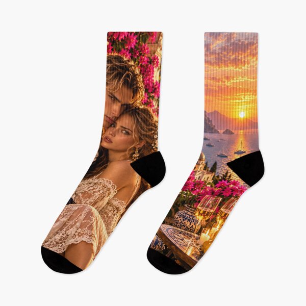 Item preview, Romantic Couple Amalfi Coast Sunset Wall Art – Italian Riviera Love Decor designed and sold by IRON SIREN.
