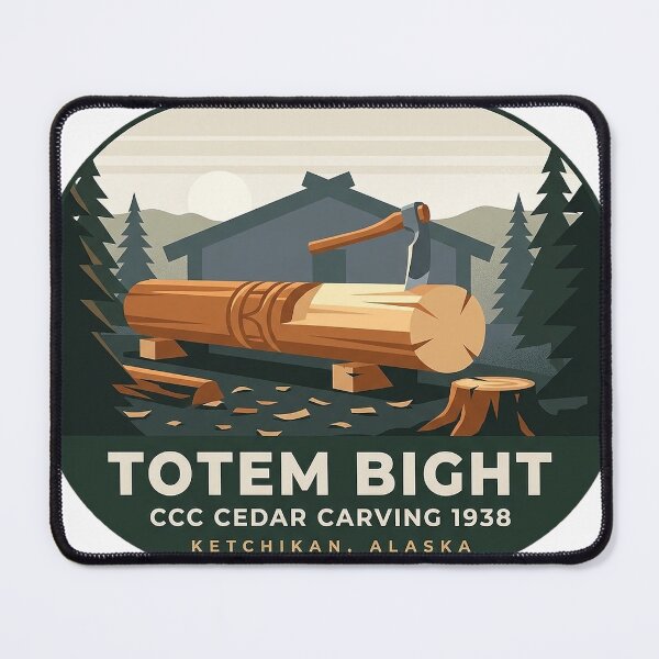 Item preview, Totem Bight CCC Cedar Carving Heritage 1938 Alaska Retro Sticker designed and sold by DetourDgn.