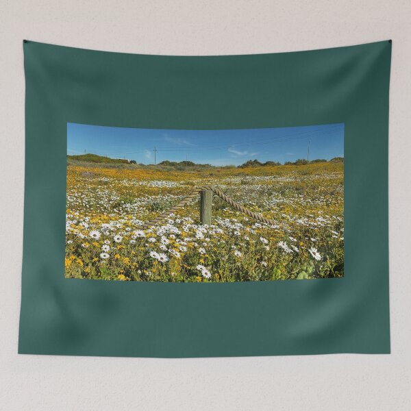 Item preview, White and Orange Wildflower Carpet Landscape Clouds and Weathered Fishing Wreck designed and sold by Faith Based Decor & Art &Gifts.