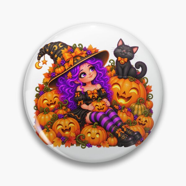 Item preview, Pumpkin Patch Witch – Cute Halloween Witch & Black Cat designed and sold by The Cutting Room.