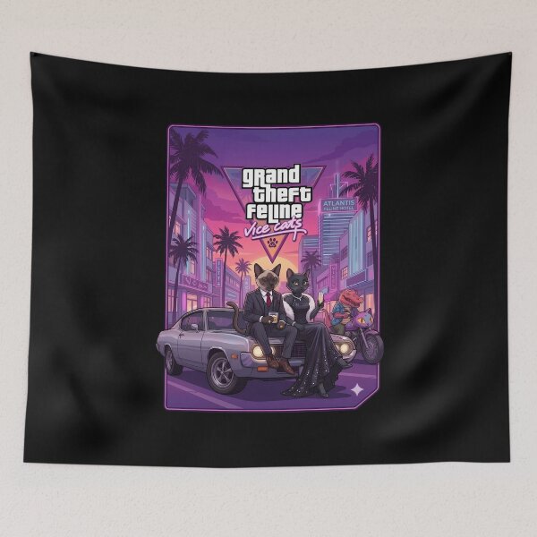 Item preview, Grand Theft Feline: Vice Cats Retro Miami Synthwave designed and sold by Retro Whiskers.