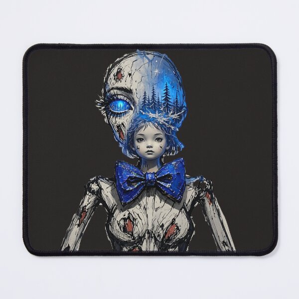 Item preview, Surreal Porcelain Girl Blue Bow Pine Forest Head Art designed and sold by LujziWorld.