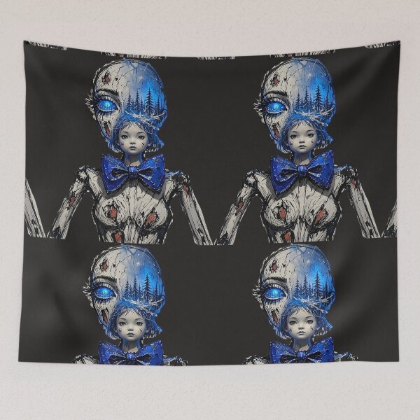 Item preview, Surreal Porcelain Girl Blue Bow Pine Forest Head Art designed and sold by LujziWorld.