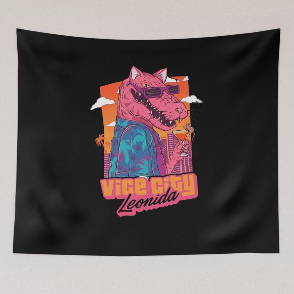 Item preview, Vice City Leonida Retro Sunset Cat Gator designed and sold by Retro Whiskers.