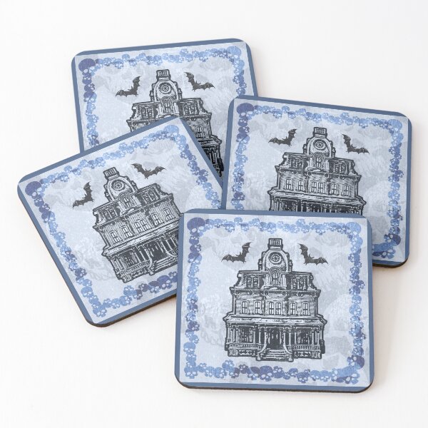 Item preview, Haunted Victorian Mansion Bats Gothic House Woodcut Blue designed and sold by Ghoul Enterprises.
