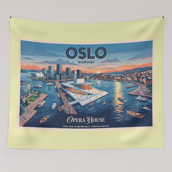 Item preview, Oslo Opera House Vintage Travel Poster - Norway Waterfront designed and sold by ArtworkNorth.