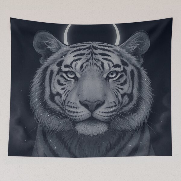 Item preview, Mystical Moon Tiger Spirit – Celestial White Tiger Fantasy designed and sold by JanjjaSoulInk.