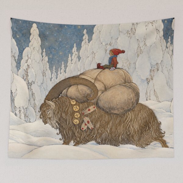Item preview, Christmas Wall Art, Christmas Goat Print, John Bauer Swedish Folklore Illustration designed and sold by RickE.