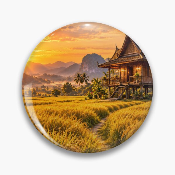 Item preview, Golden Thai Rice Field Sunset – Tropical Thailand Landscape Wall Art designed and sold by IRON SIREN.