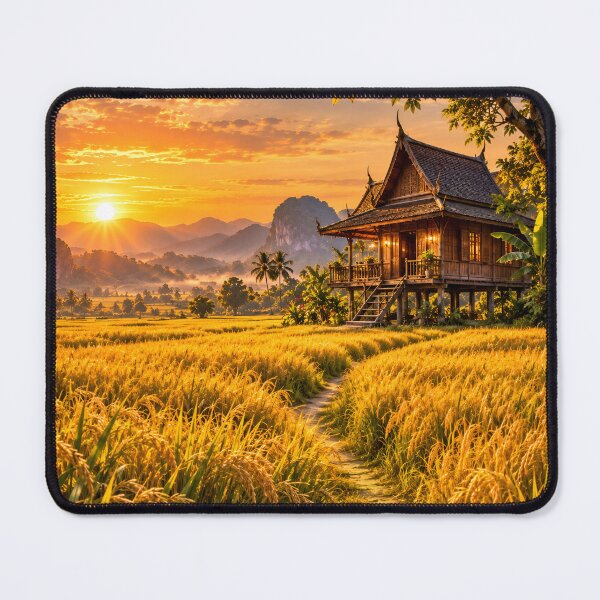 Item preview, Golden Thai Rice Field Sunset – Tropical Thailand Landscape Wall Art designed and sold by IRON SIREN.