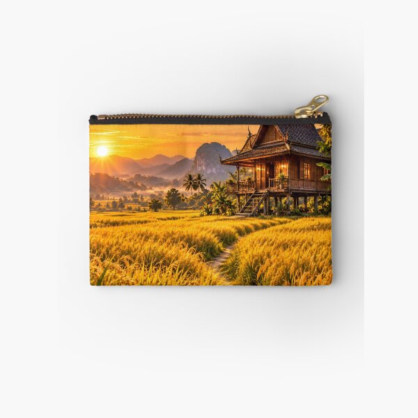 Item preview, Golden Thai Rice Field Sunset – Tropical Thailand Landscape Wall Art designed and sold by IRON SIREN.