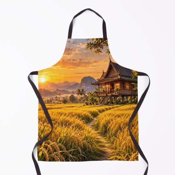Item preview, Golden Thai Rice Field Sunset – Tropical Thailand Landscape Wall Art designed and sold by IRON SIREN.