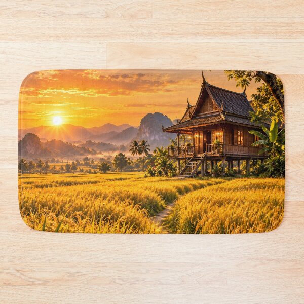 Item preview, Golden Thai Rice Field Sunset – Tropical Thailand Landscape Wall Art designed and sold by IRON SIREN.