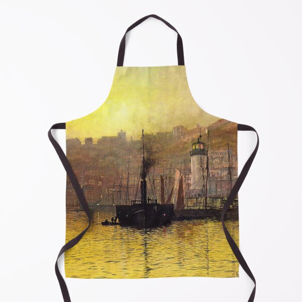 Item preview, Nightfall in Harbor, Scarborough lighthouse and city lights nautical marine maritime landscape painting by John Atkinson Grimshaw  designed and sold by Jéanpaul  Ferro.