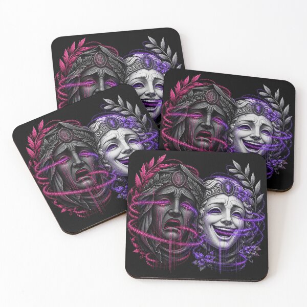 Item preview, Gothic Cyberpunk Neon Tragedy Comedy Theater Masks designed and sold by LazyDayzCo.