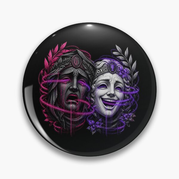 Item preview, Gothic Cyberpunk Neon Tragedy Comedy Theater Masks designed and sold by LazyDayzCo.