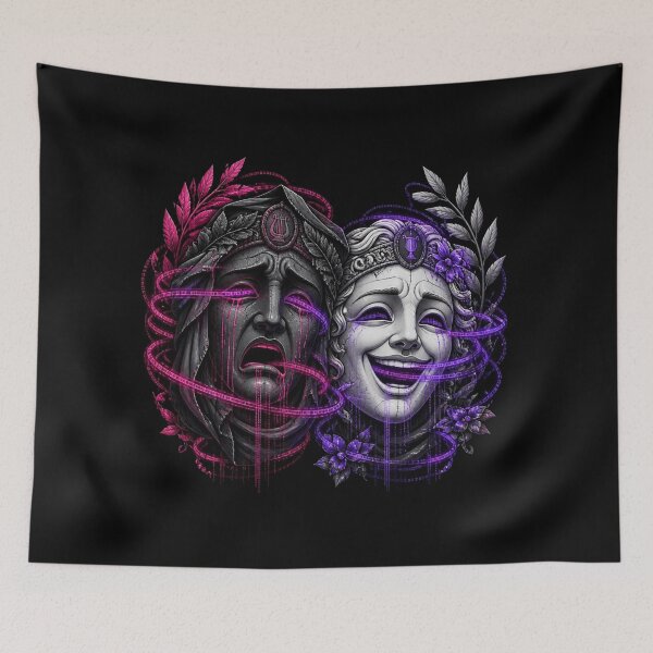 Item preview, Gothic Cyberpunk Neon Tragedy Comedy Theater Masks designed and sold by LazyDayzCo.
