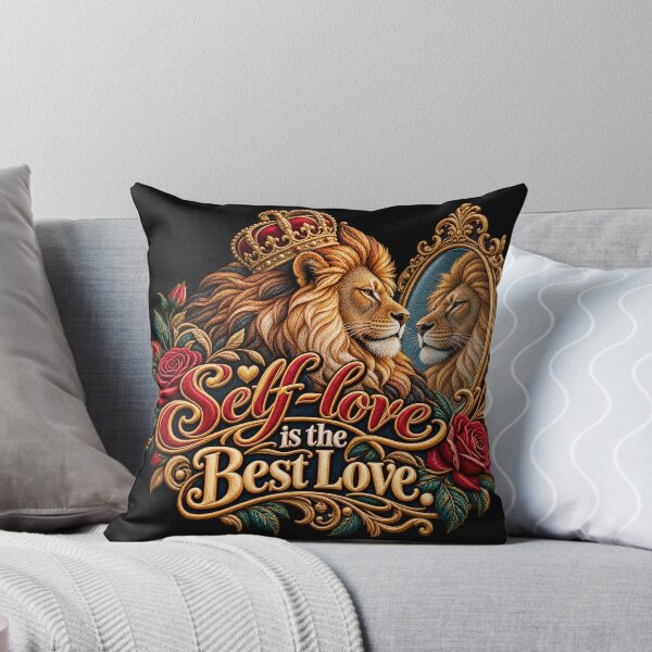Item preview, Self-Love Is the Best Love Lion Mirror Embroidery Design designed and sold by Emoji Emblems.