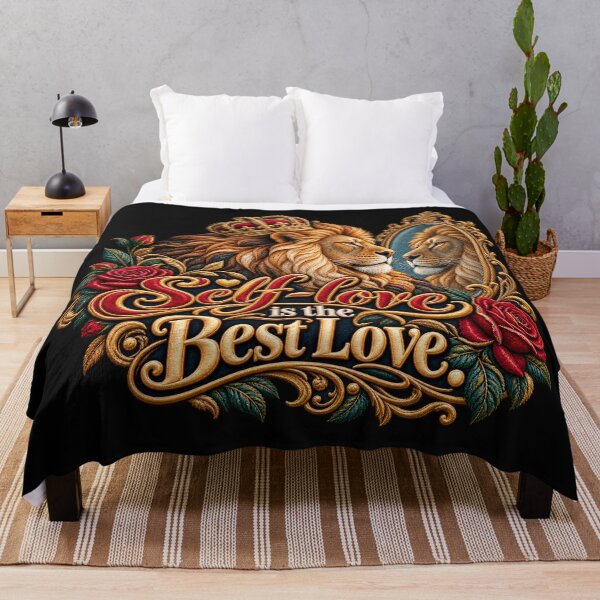 Item preview, Self-Love Is the Best Love Lion Mirror Embroidery Design designed and sold by Emoji Emblems.