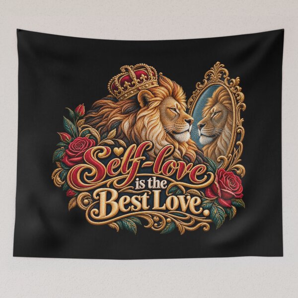 Item preview, Self-Love Is the Best Love Lion Mirror Embroidery Design designed and sold by Emoji Emblems.