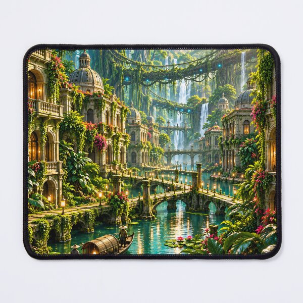 Item preview, Fantasy Tropical City with Waterfalls & Canals – Enchanted Jungle Landscape Wall Art designed and sold by IRON SIREN.