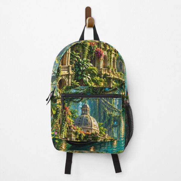 Item preview, Fantasy Tropical City with Waterfalls & Canals – Enchanted Jungle Landscape Wall Art designed and sold by IRON SIREN.