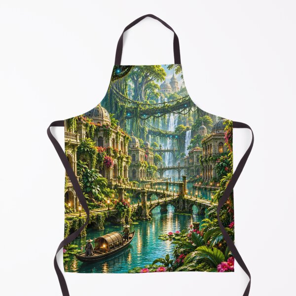 Item preview, Fantasy Tropical City with Waterfalls & Canals – Enchanted Jungle Landscape Wall Art designed and sold by IRON SIREN.