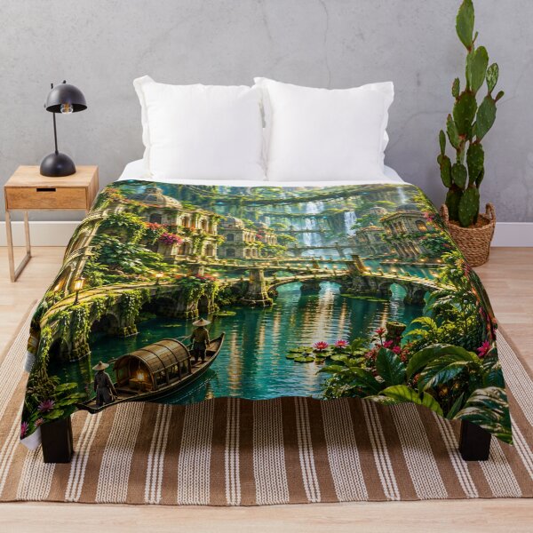 Item preview, Fantasy Tropical City with Waterfalls & Canals – Enchanted Jungle Landscape Wall Art designed and sold by IRON SIREN.