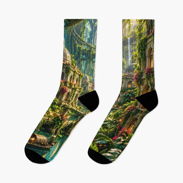 Item preview, Fantasy Tropical City with Waterfalls & Canals – Enchanted Jungle Landscape Wall Art designed and sold by IRON SIREN.