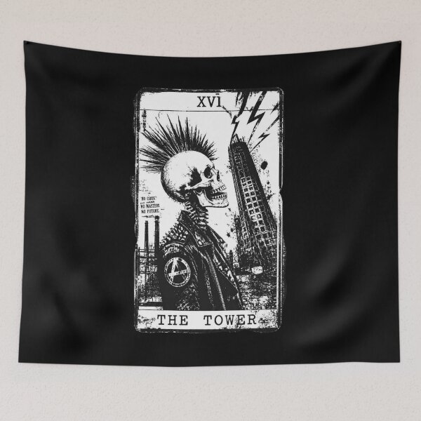 Item preview, The Tower XVI Punk Tarot Card - Anarchy Skeleton Art designed and sold by ERODED SELF.