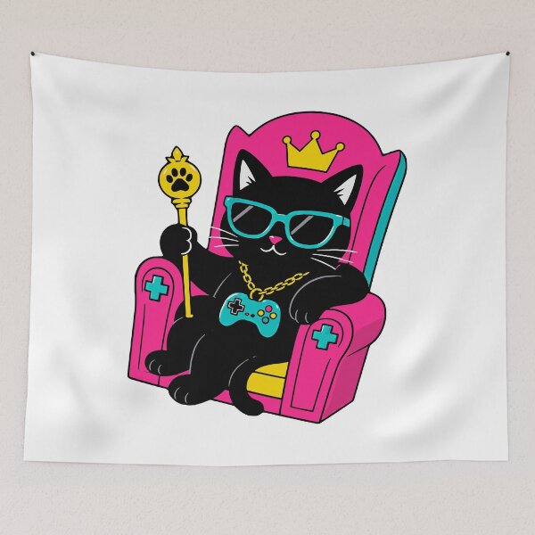 Item preview, Black Cat King Gamer T-Shirt – Cool Retro Pop Art Throne Design Gift designed and sold by Simon-art-land.