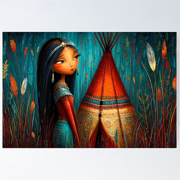 Item preview, Elegant Native American Woman by a Teepee designed and sold by Artessie.