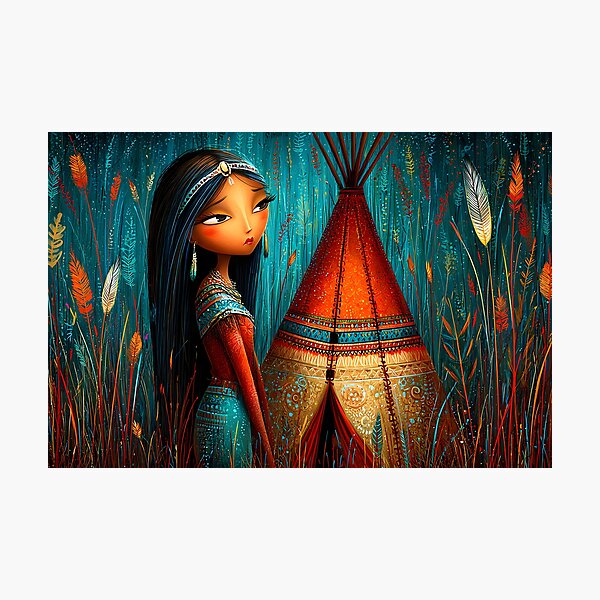 Item preview, Elegant Native American Woman by a Teepee designed and sold by Artessie.