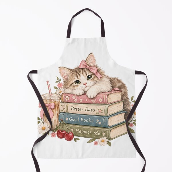 Item preview, Bookish Cat Reading Cozy Cottagecore Aesthetic – Cute Book Lover Cat with Pink Bow designed and sold by MimiSabu.