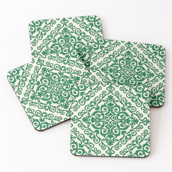 Item preview, Emerald Green Cream Damask Scroll Pattern designed and sold by AIG - Andrei Ilie Graphics.